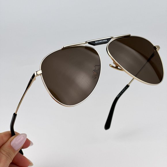Balenciaga BB0244S 003 Sunglasses Gold Brown Pilot Unisex BB 0244S - Picture 6 of 14